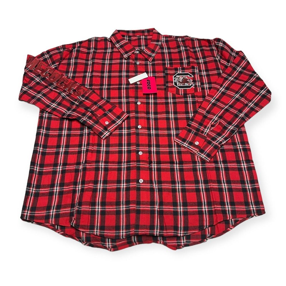 NWT Men's FOCO South Carolina Gamecocks NCAA Plaid Long Sleeve Flannel Shirt XXL